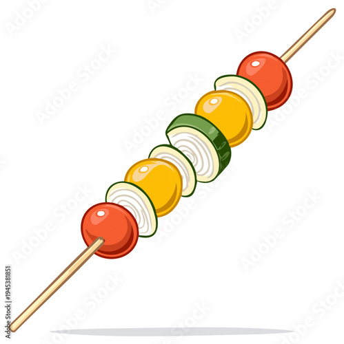 Fresh raw vegetable skewer with tomato bell pepper and onion for a barbecue party vector illustration
