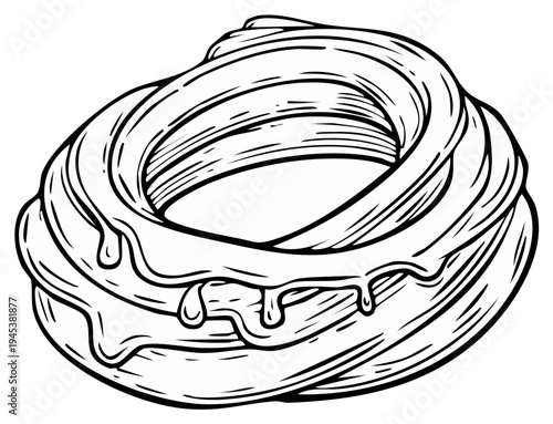 Outline drawing of a sweet cream pastry ring with dripping glaze