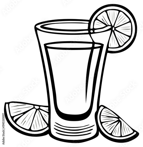 Simple line art illustration of a shot glass with lime wedges