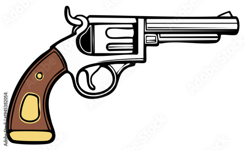 Classic Pistol Revolver Gun Illustration with Brown Handle Isolated on White