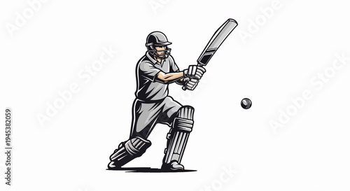 A stylized illustration of a cricket player batting