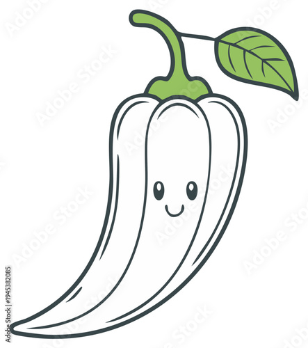 Cartoon style sweet pepper with happy facial expression, cute vegetable vector illustration