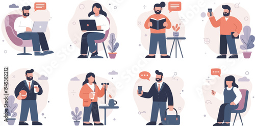 Collection of diverse individuals engaged in various modern activities