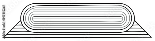 Rolled material lying on a platform, shown as a black and gray vector illustration with parallel and curved lines