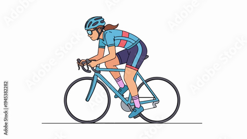 Stylized cartoon of a female cyclist in a racing suit and helmet