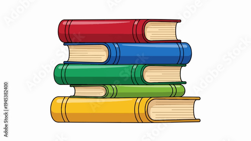 A stack of five colorful, cartoon-style books are piled up