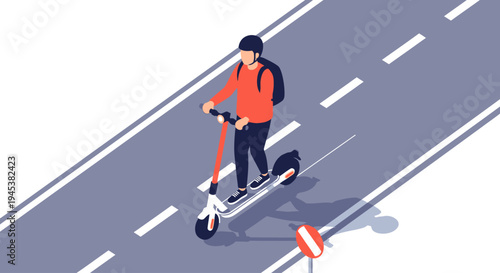 Man riding electric scooter on road.