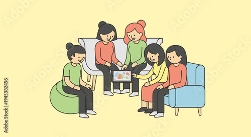 Diverse group of young women chatting.