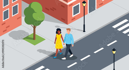 People walking on a city sidewalk.