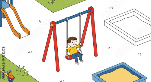 Illustration of a child on a swing set.