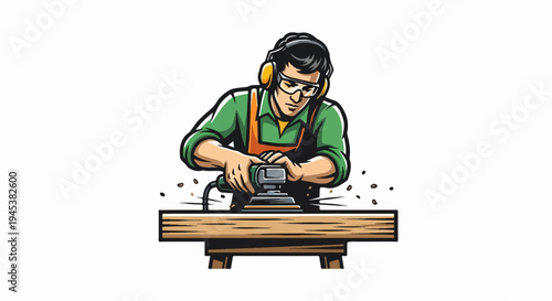Carpenter using a power sander on wood