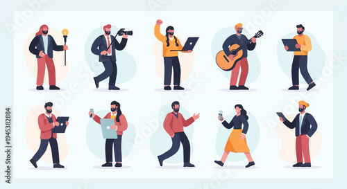 Diverse individuals engage in various creative and professional pursuits