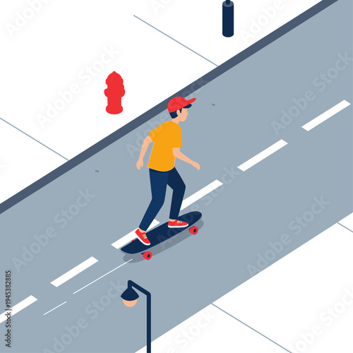 a man riding a skateboard on a road.