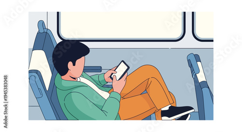 Man sitting on a train reading a book.