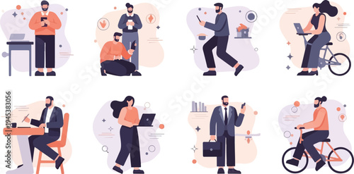 Diverse individuals engaged in various modern work and leisure activities (5)