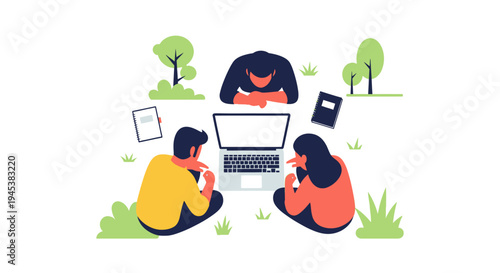 People using technology outdoors together.