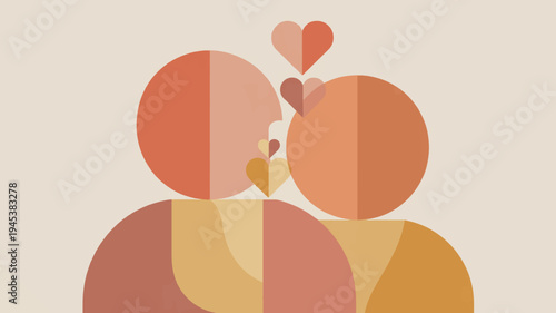 Two people sharing a romantic moment with a heart above them in a colorful abstract illustration