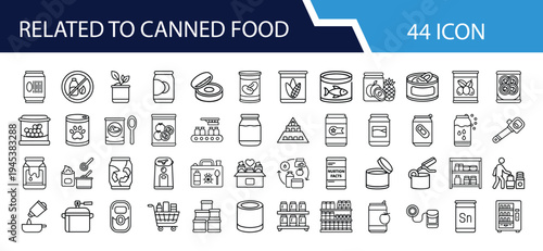 Outline Canned Food Icon Set in Line Art Style for Tin Can, Preserved Food, Grocery, Pantry, Food Storage, and Digital Interface Design
