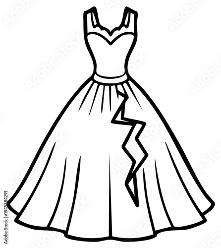 Elegant outline of a vintage dress with a stylized lightning bolt design