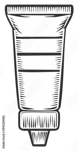 Squeezed blank tube packaging in black and white vintage engraving style illustration for product design