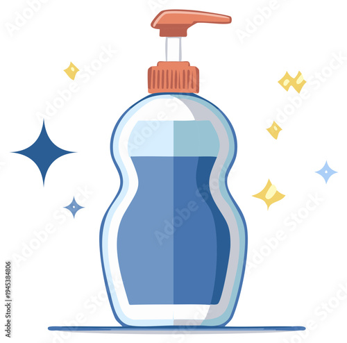 Clean Blue Liquid Hand Soap Dispenser Bottle with Orange Pump and Sparkling Effect