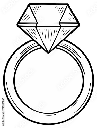 Hand drawn illustration of a sparkling diamond engagement ring, symbolizing love and commitment