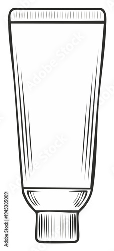 Line drawing of a blank cosmetic squeeze tube for skincare or toothpaste, clean design