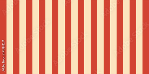 Red and cream striped pattern in circus style vector. Vintage carnival backdrop with vibrant vertical stripes, inspired by retro tent fabric. Seamless festive print for textiles and design. Popcorn pa
