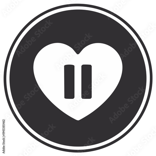 Love on Hold Conceptual Icon with a Pause Symbol on a Heart Shape