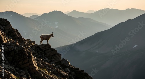 Rocky Mountain Range Mountain Goat On Ridge