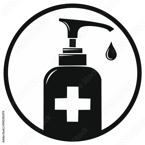 Hand Sanitizer Bottle Icon with Medical Cross and Droplet