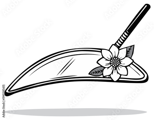 Elegant vintage wide brim hat adorned with a delicate blooming flower and leaves a timeless accessory for fashion and beauty