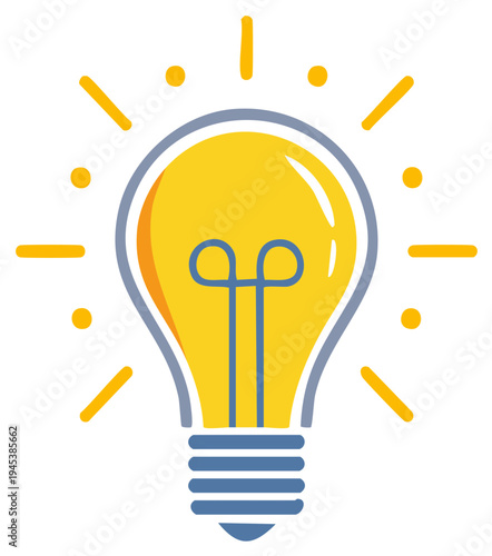 Vector illustration of a bright lightbulb idea or invention on white background