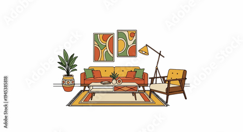 Cozy living room with vintage-style furniture and art