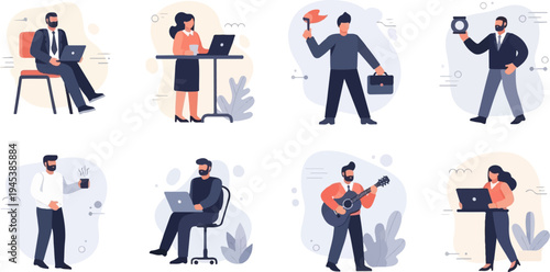 Diverse individuals engaged in various work and leisure activities (3)