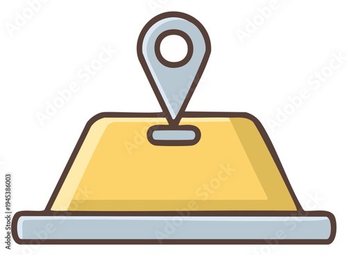 Stylized map pin marking a location on a simplified geographic area illustration