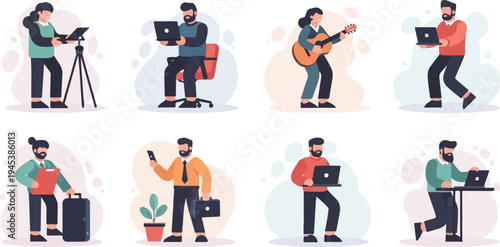 Diverse individuals engaged in various work, hobbies, and daily activities