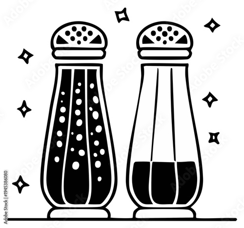 Salt and pepper shakers graphic illustration, kitchen condiments, food seasonings