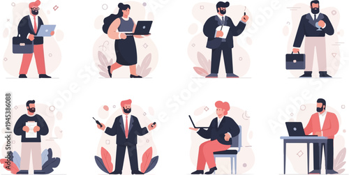 Diverse group of professionals engaged in various business activities