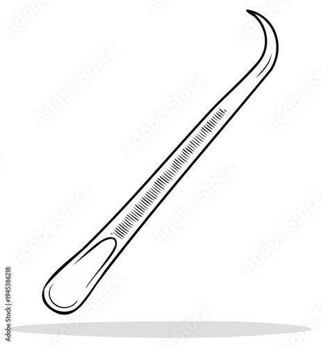 Dental scaler tool illustration in outline style with shadow