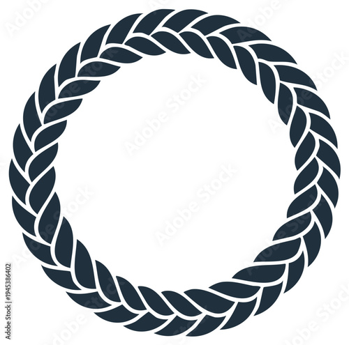 Nautical Rope Circle Frame Navy Blue Wreath Marine Cord Border Trim Decoration Vector