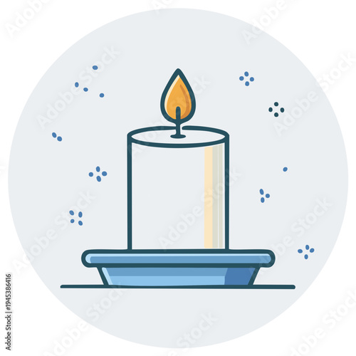 Stylized Burning Candle Icon with Flame and Holder Illustrative Design for Warmth and Celebration