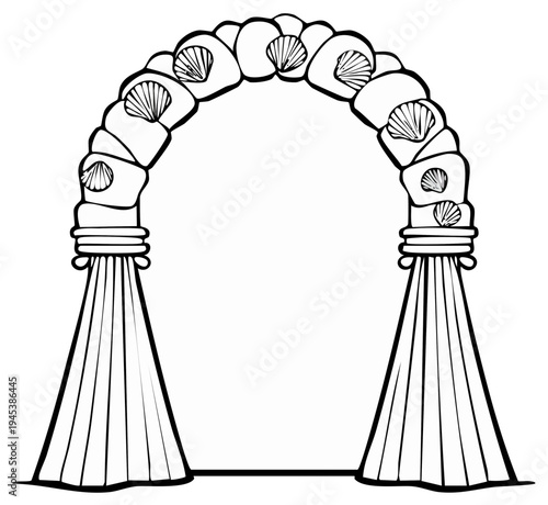 Seashell Adorned Archway Graphic Coastal Wedding Decor Black and White