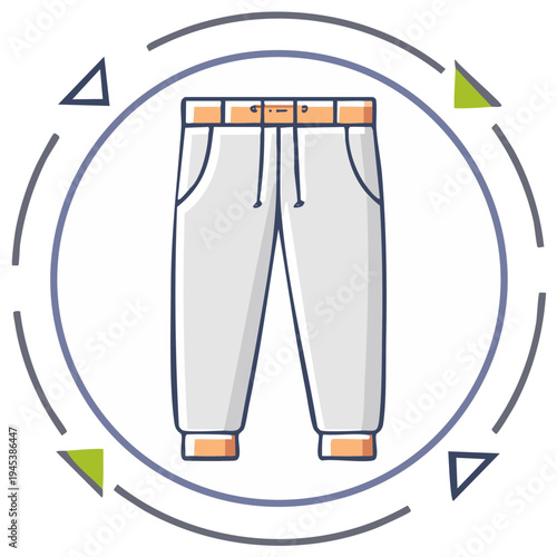 Cartoon Style Sweatpants Illustration Within Circular Arrow Design Fashion Concept
