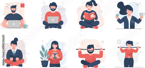 Diverse individuals engaged in various daily activities and hobbies