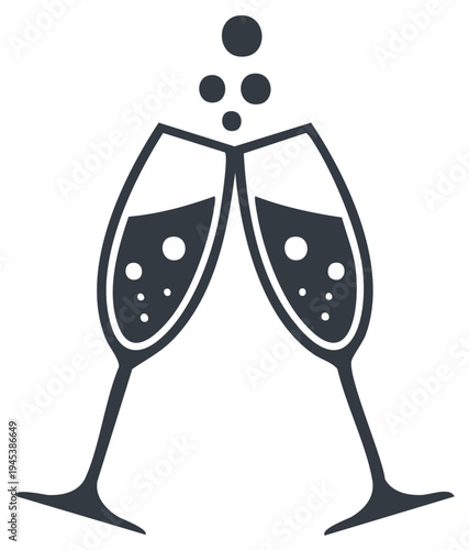 Two champagne glasses toasting with bubbles rising celebrating success and new beginnings