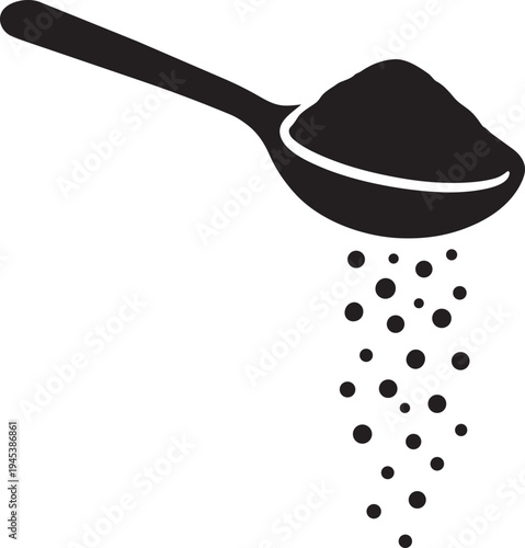 Metal tablespoon holding powder sugar salt or spice culinary ingredient measuring equipment recipe preparation vector icon