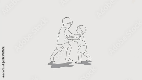 Two boys engaged in playful wrestling match dynamic movement and interaction