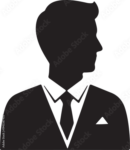 Silhouette of a professional man wearing a suit, tie, and pocket square silhouette vector icon