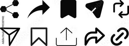 Share icons set. Arrow symbol. Share arrow, link, connection icon. Icons share. Social media button. Editable stroke, Vector illustration